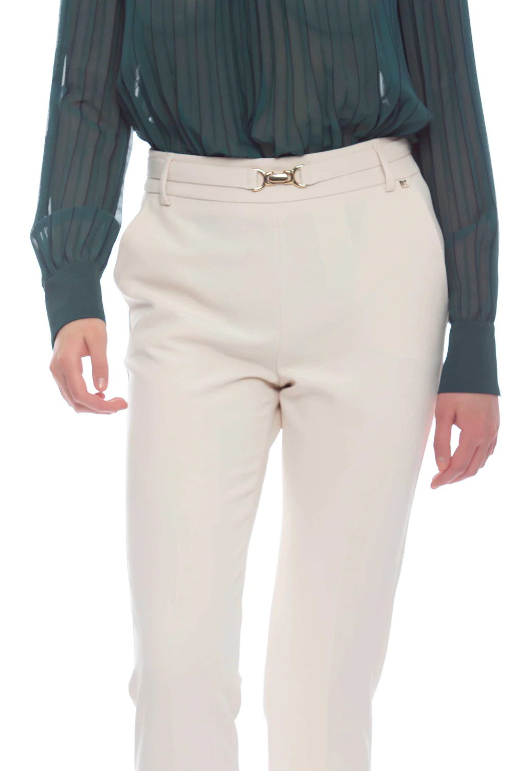 Pantalone Elegante con Cintura e Fibbia / Beige - Ideal Moda