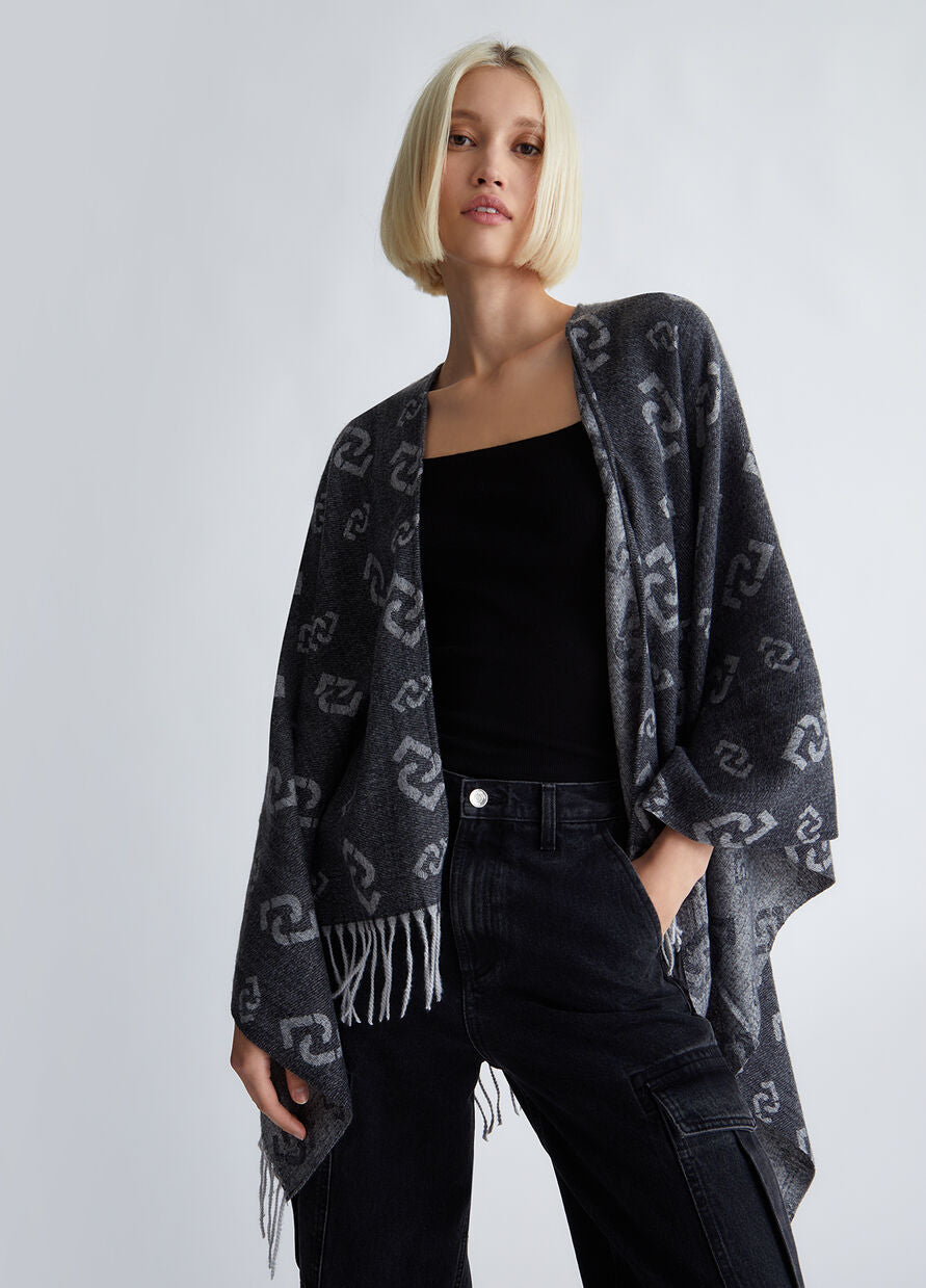 Poncho con Logo / Nero - Ideal Moda