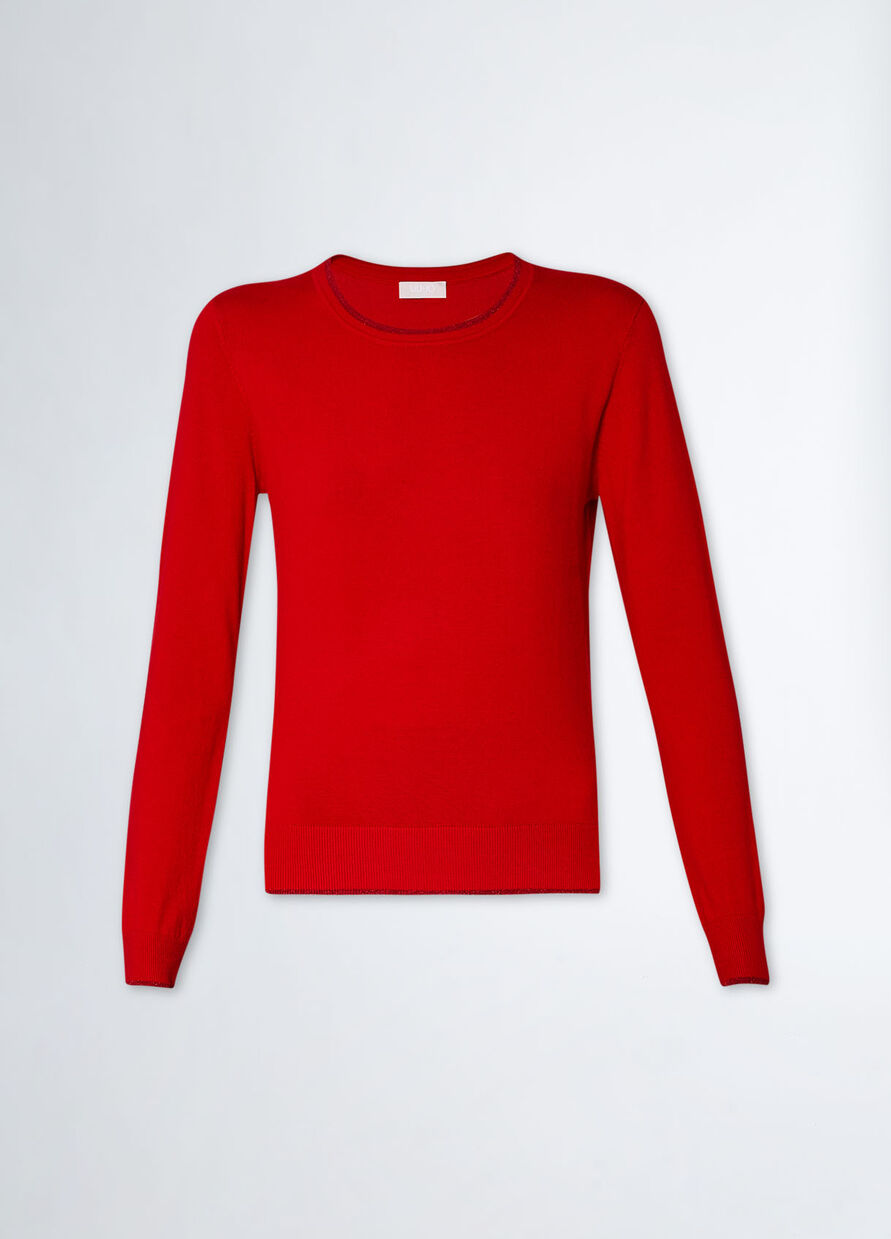 Maglia Girocollo in Viscosa / Rosso - Ideal Moda