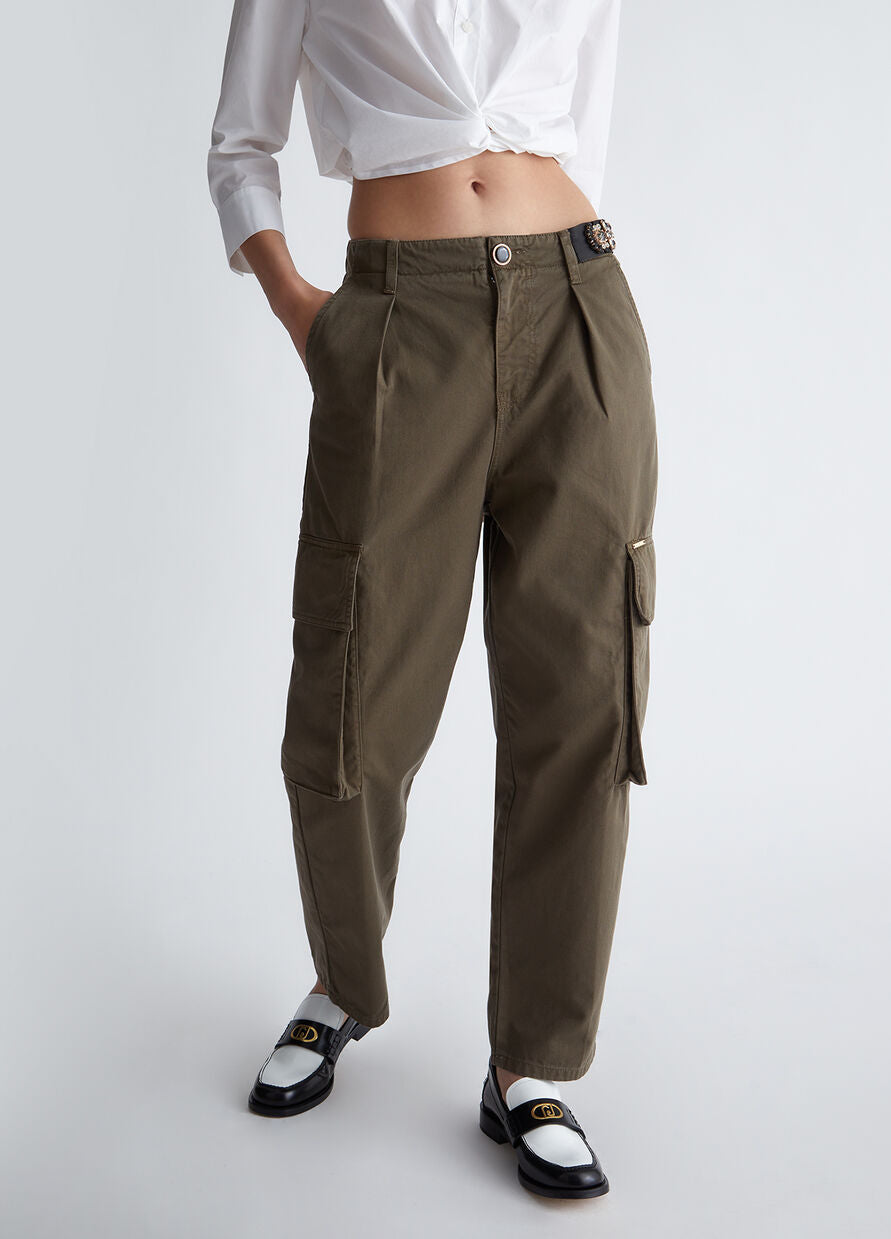 Pantalone Cargo in Gabardina / Verde - Ideal Moda