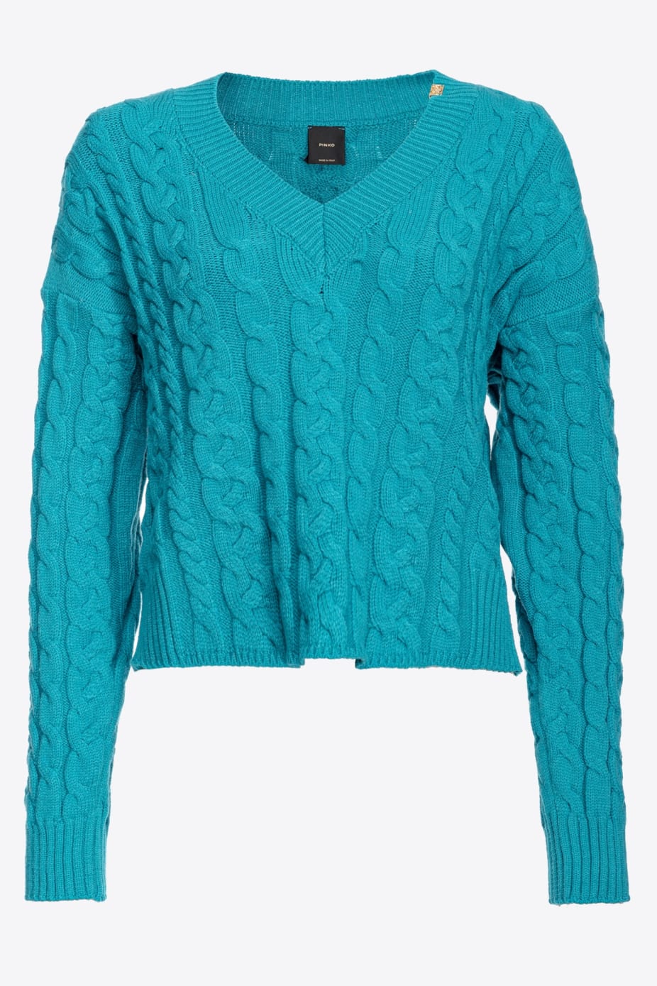 Maglia a Trecce con Scollo a V / Azzurro - Ideal Moda