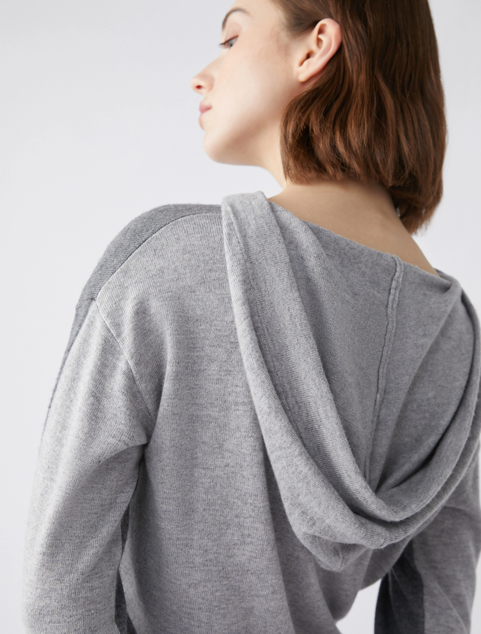 Felpa in Maglia con Cappuccio / Grigio - Ideal Moda