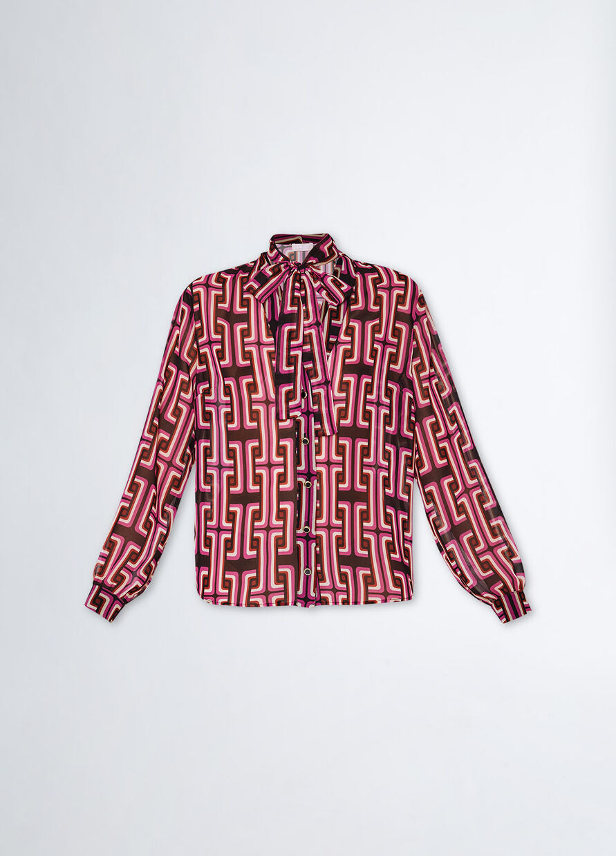 Camicia con Stampa Geometrica / Bordeaux - Ideal Moda