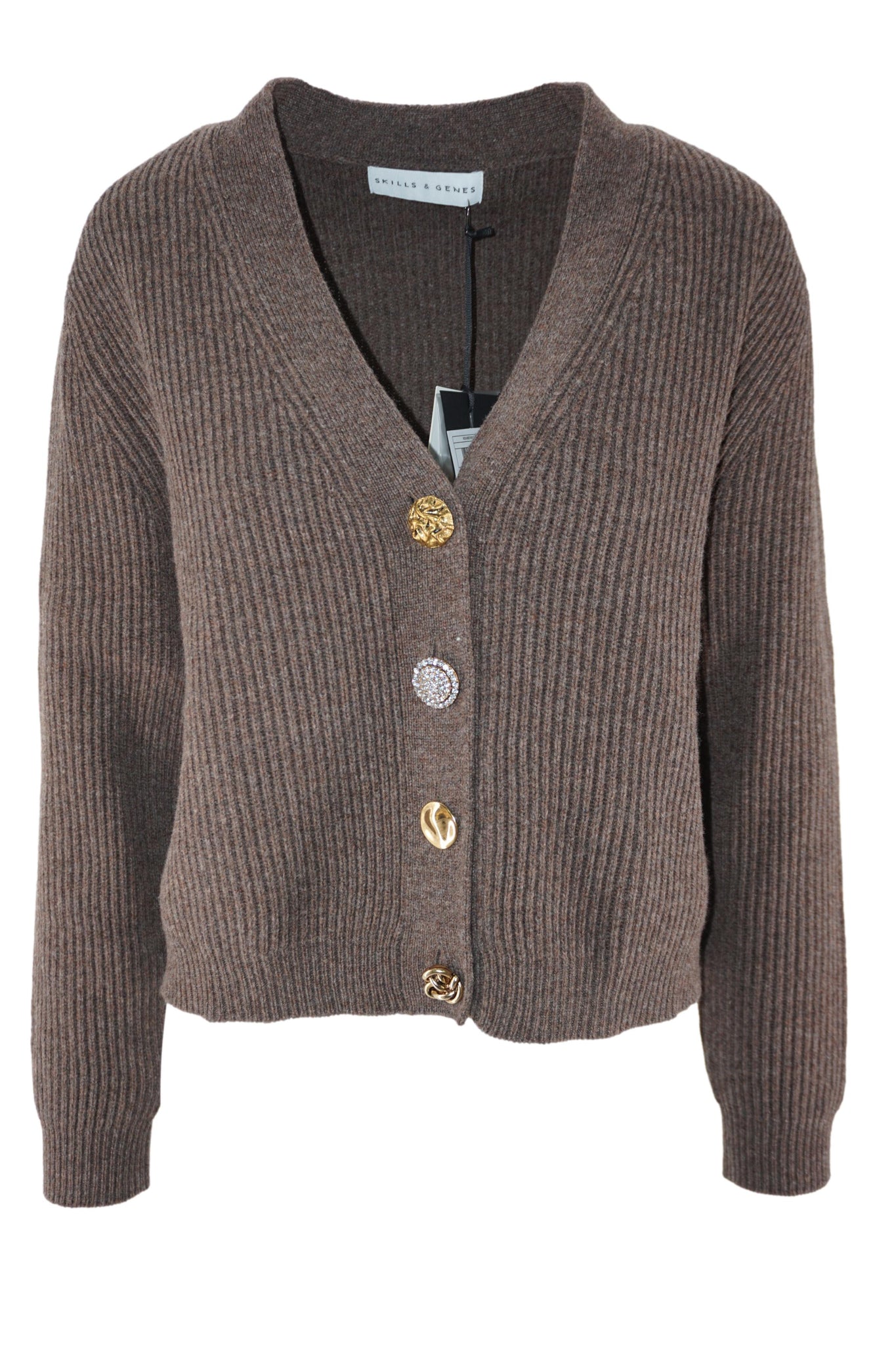 Maglia Cardigan con Bottoni Gioiello / Marrone - Ideal Moda