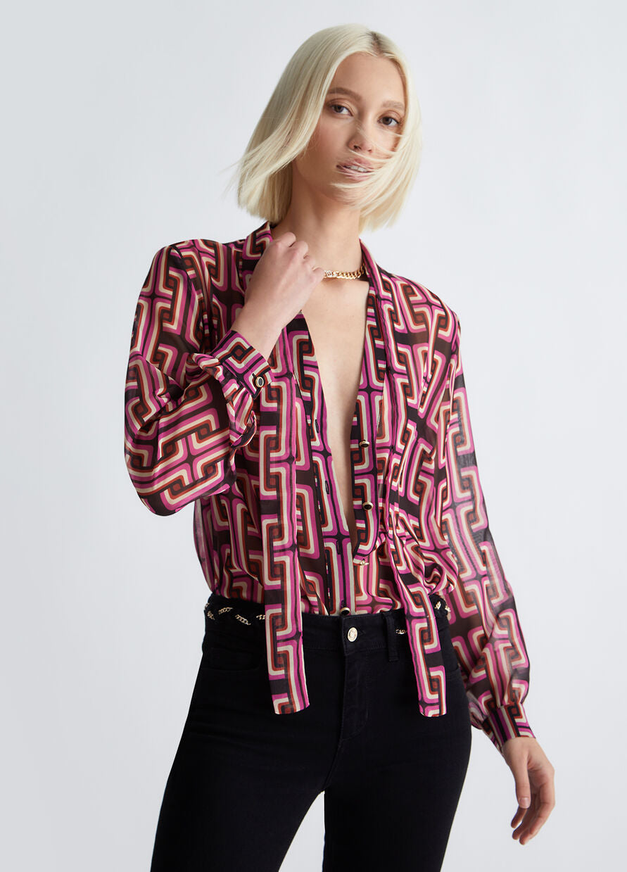 Camicia con Stampa Geometrica / Bordeaux - Ideal Moda