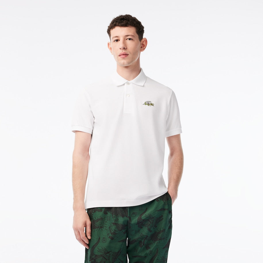 Cotton Polo Shirt with Lacoste Netflix Logo White