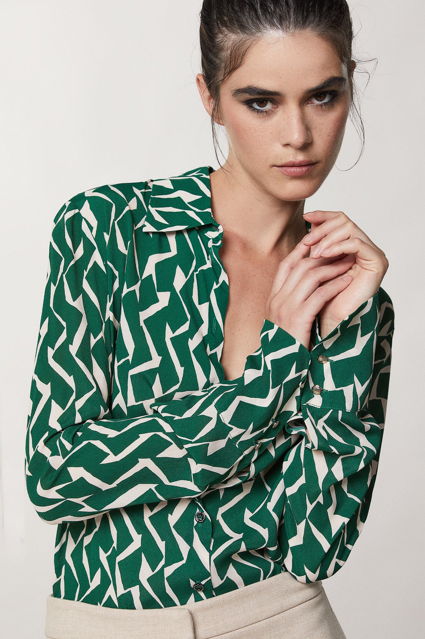 Camicia con Stampa Geometric / Verde - Ideal Moda