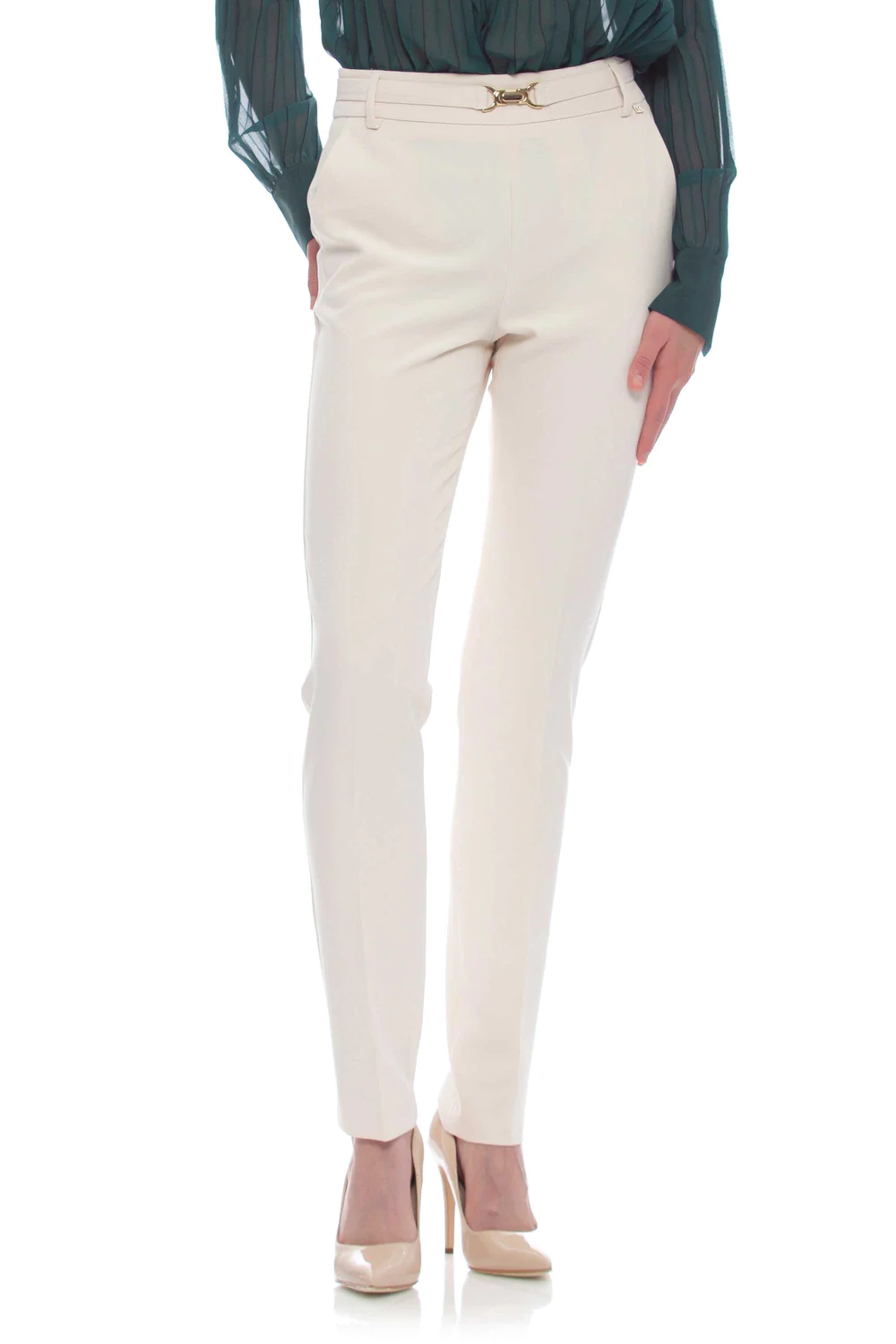 Pantalone Elegante con Cintura e Fibbia / Beige - Ideal Moda