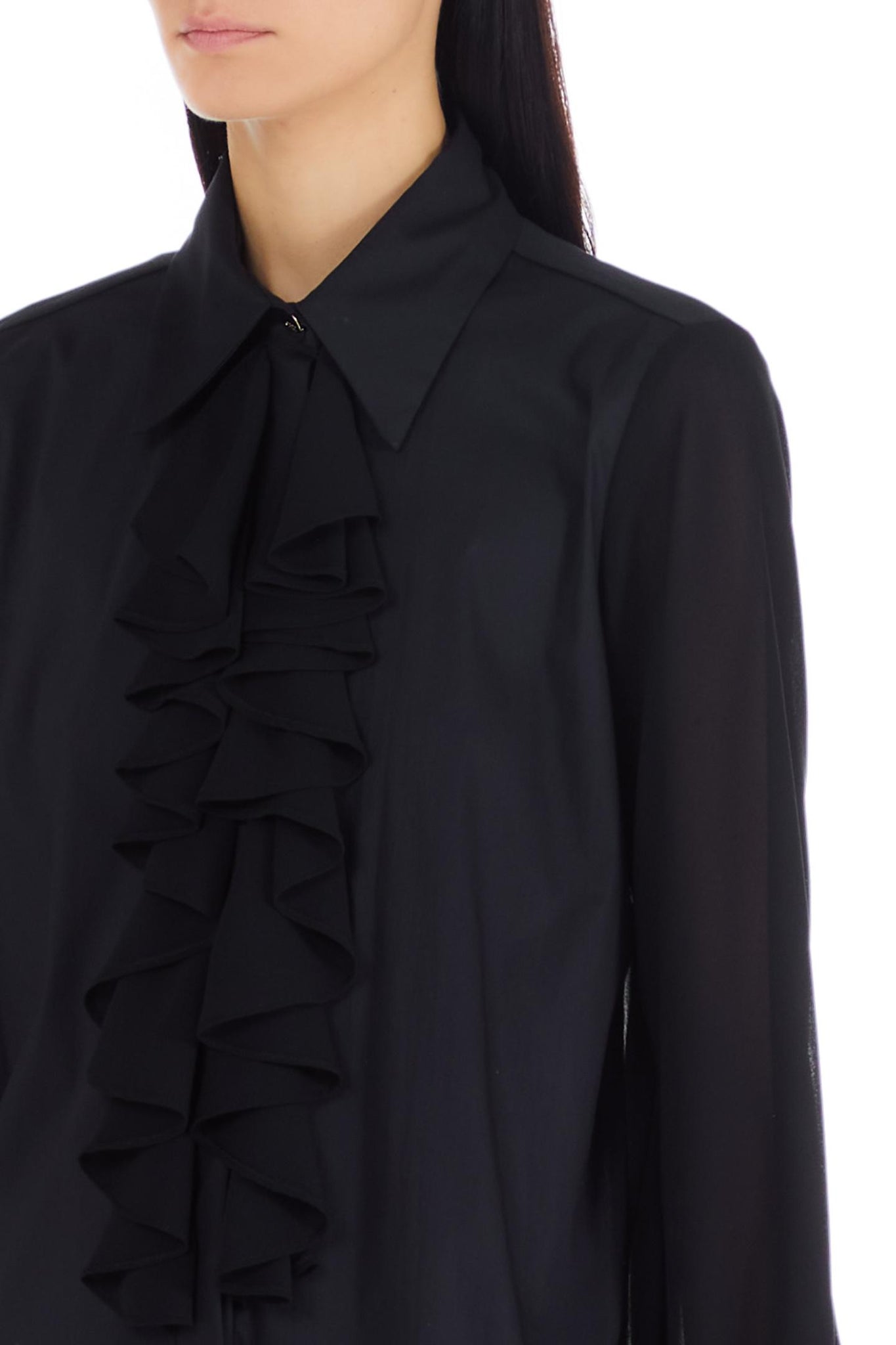 Camicia con Dettaglio Rouches / Nero - Ideal Moda