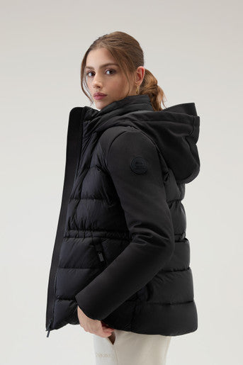 Piumino Ibrido in Tech Softshell con Cappuccio / Nero - Ideal Moda