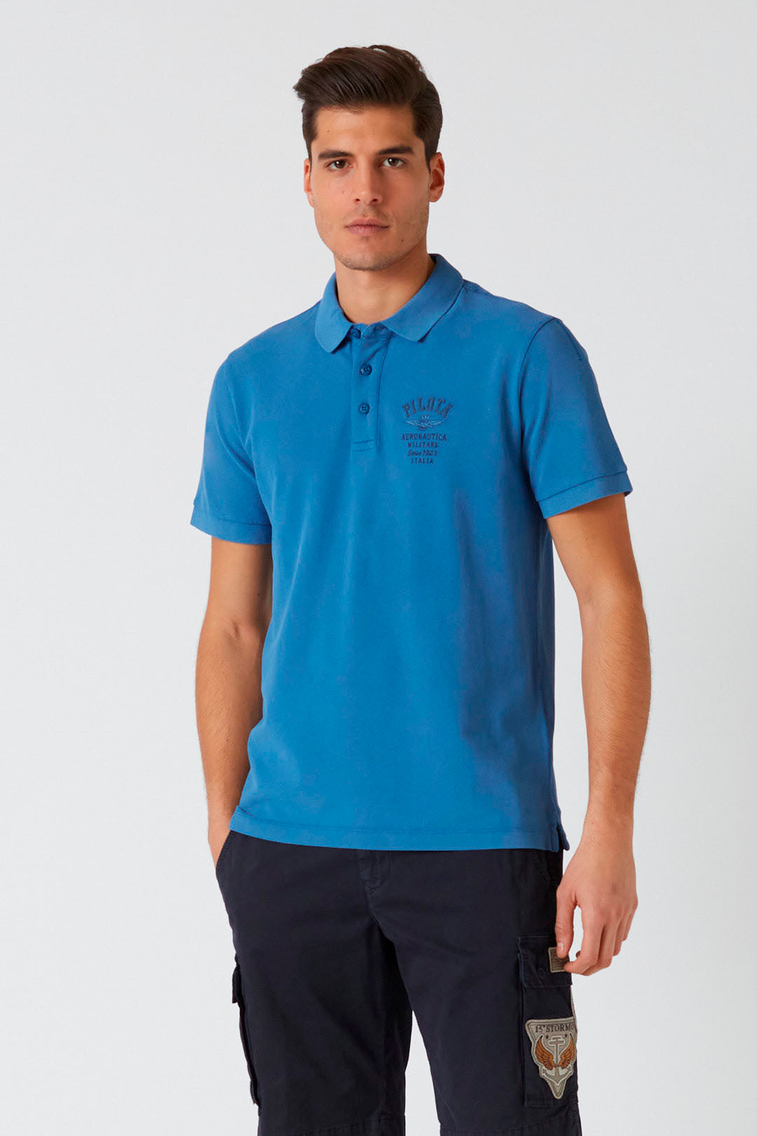 Polo in Cotone Stone Washed Aeronautica Militare / Azzurro - Ideal Moda