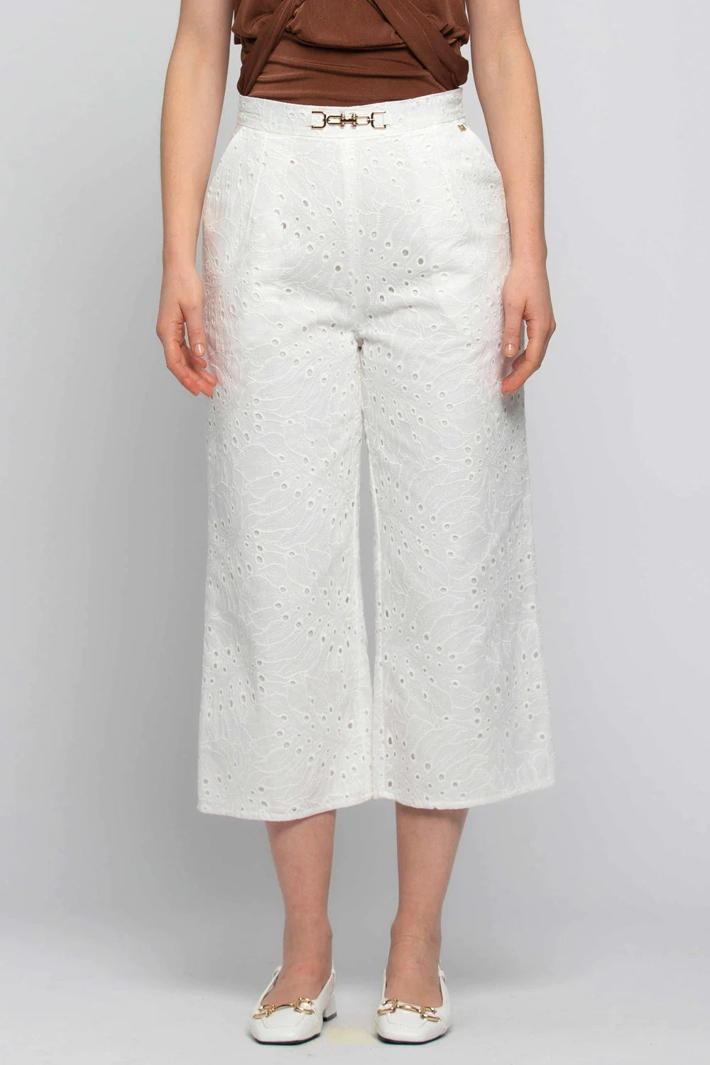 Pantalone Palazzo in Cotone Kocca / Bianco - Ideal Moda