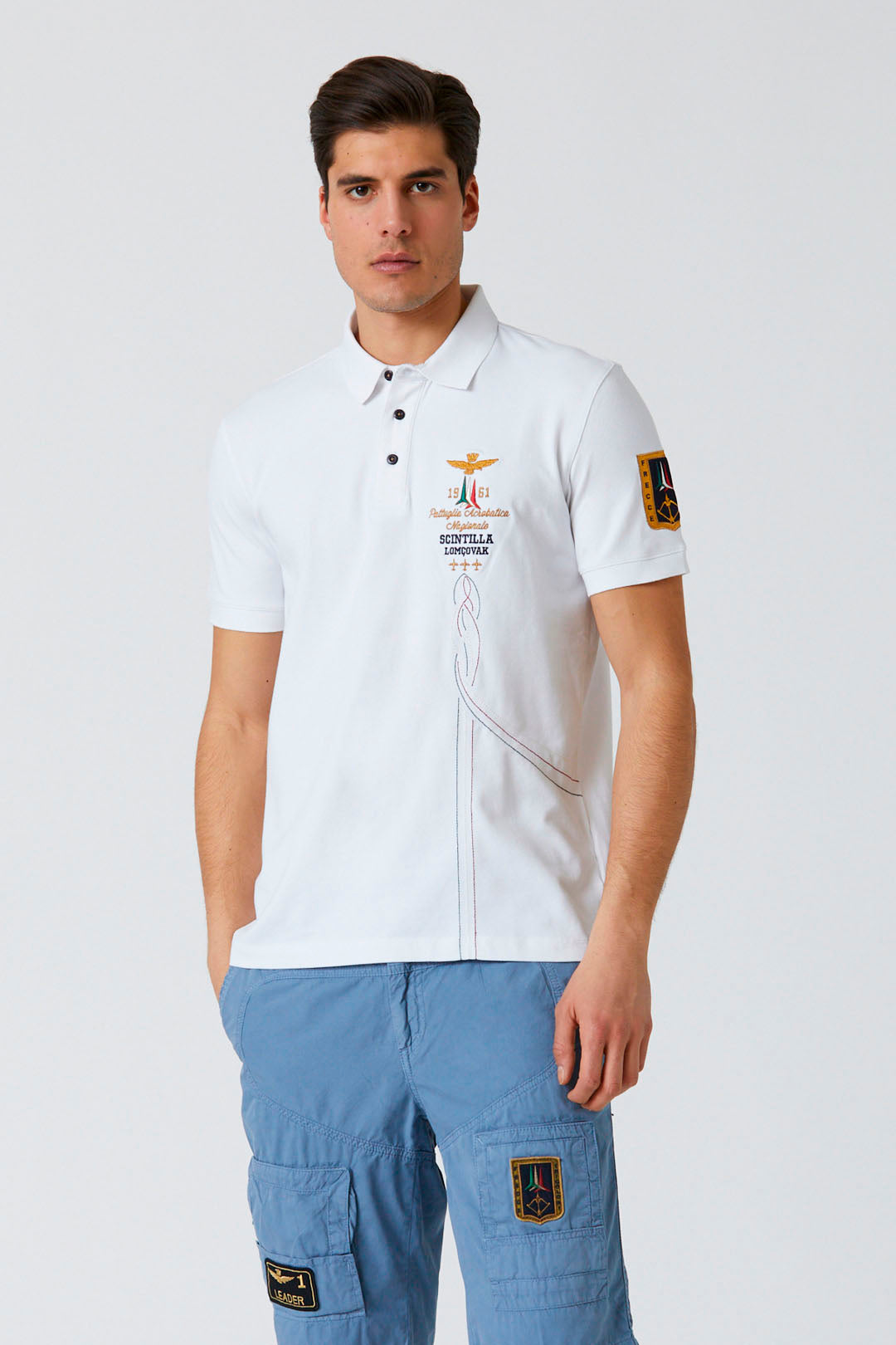 Polo with Aeronautica Militare Embroidery White