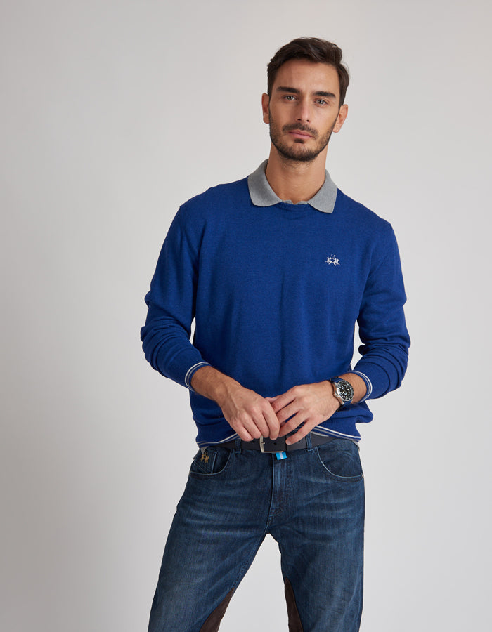 Maglia Girocollo con Logo / Blu - Ideal Moda