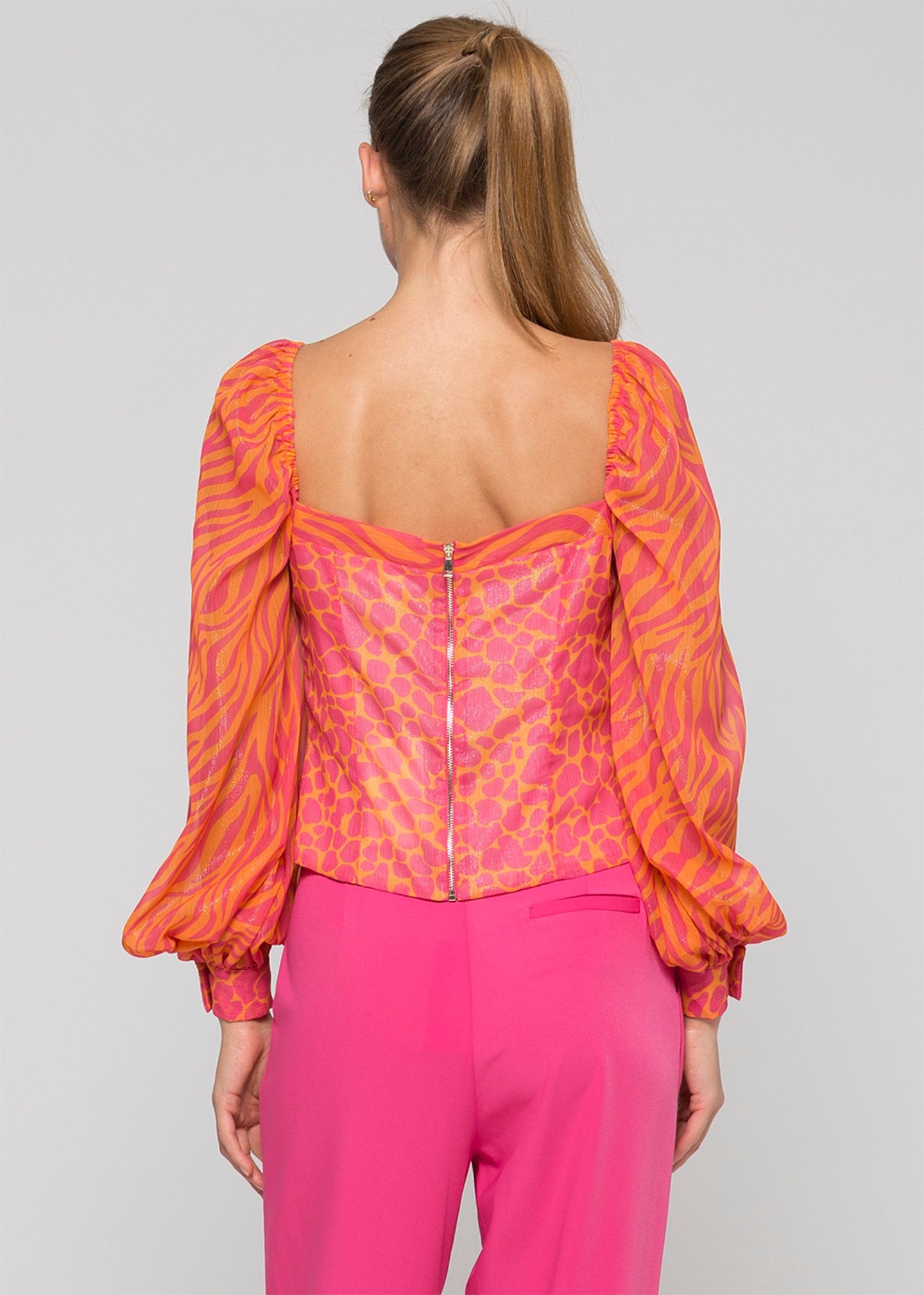 Blusa con tessuto doppia fantasia / Multicolor - Ideal Moda