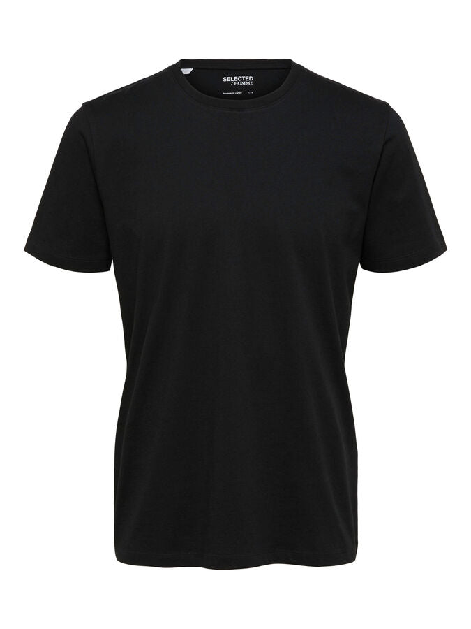 T-Shirt Girocollo in Cotone Selected / Nero - Ideal Moda