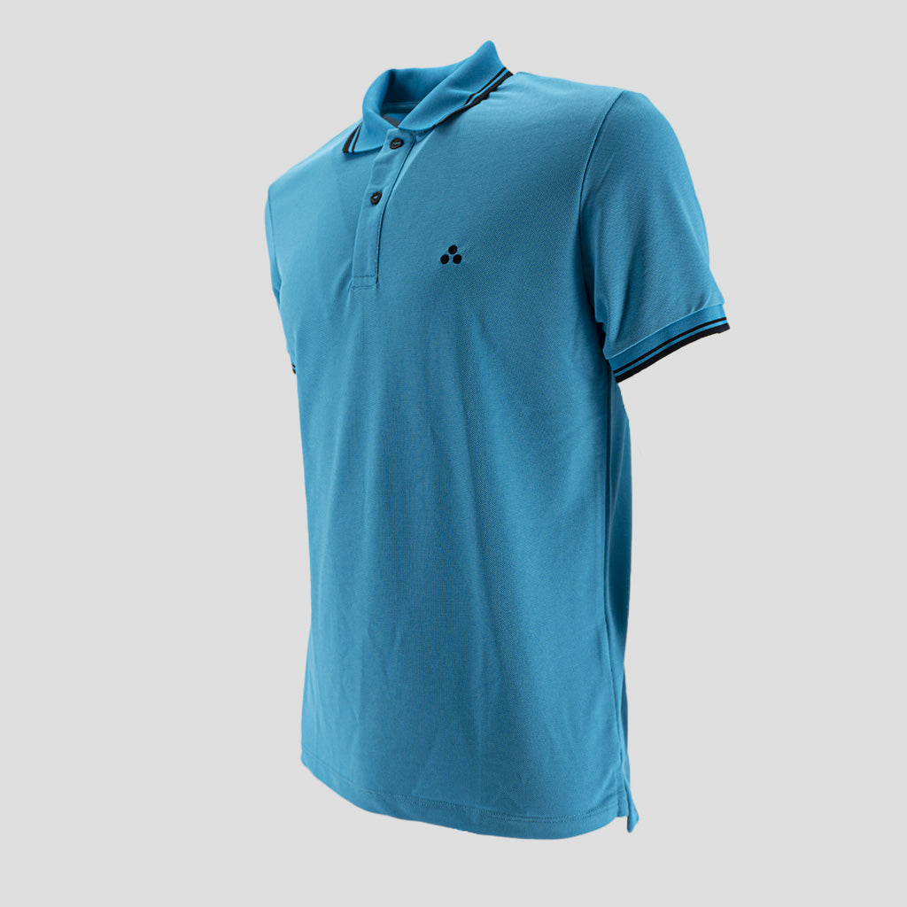 Polo in Piquet Fluo con Dettagli Grafici / Azzurro - Ideal Moda