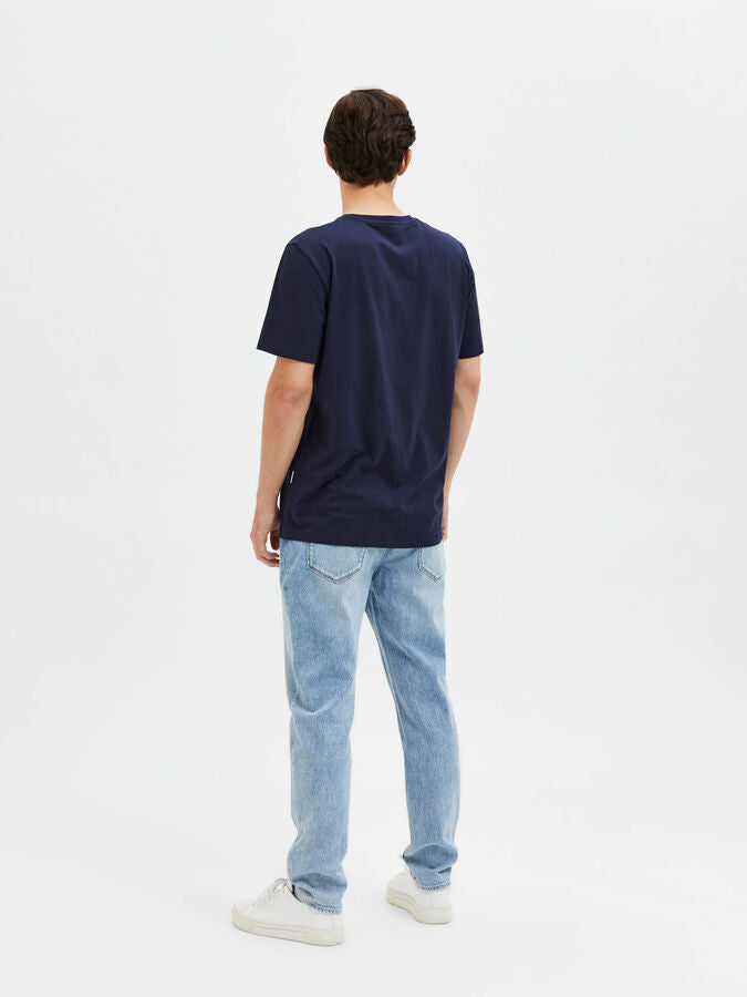 T-Shirt Girocollo in Cotone Selected / Blu - Ideal Moda