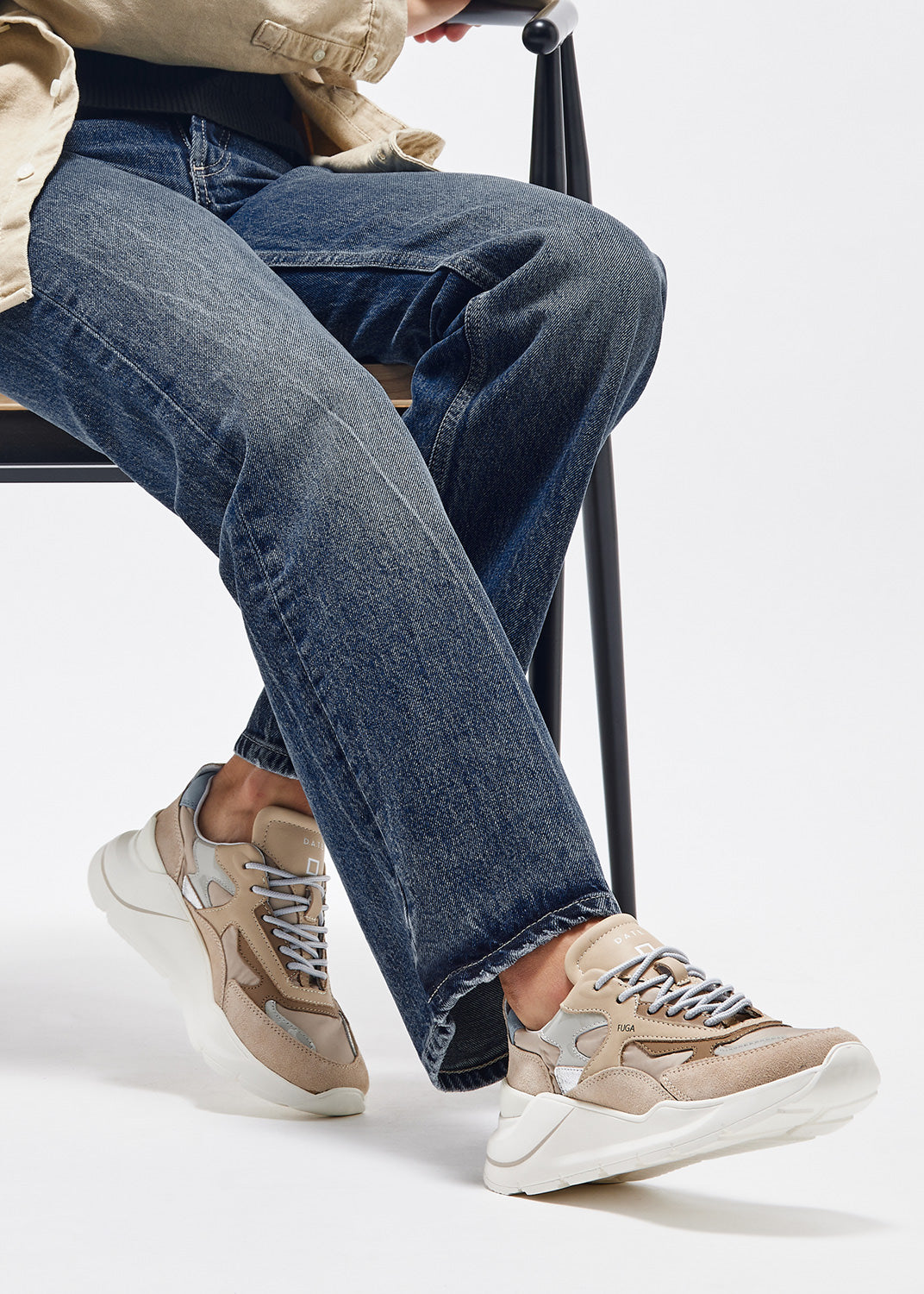 Sneaker DATE in Suede Fuga Nylon / Beige - Ideal Moda