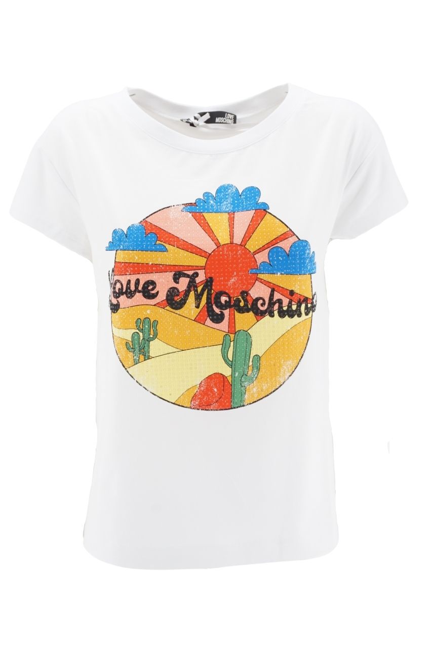 T-Shirt Love Moschino con Applicazioni / Bianco - Ideal Moda