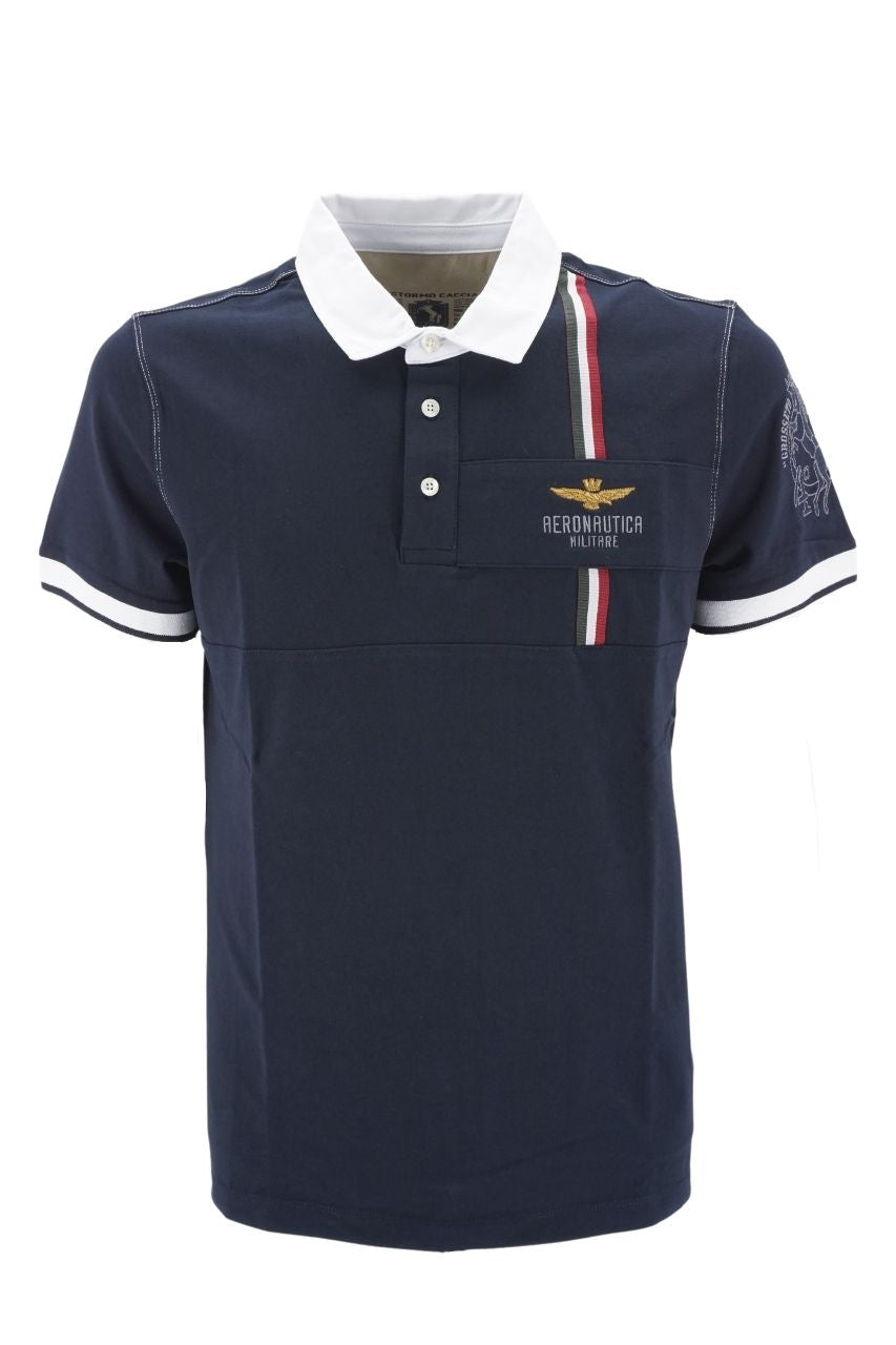 Polo Aeronautica Militare con Collo in Popeline / Blu - Ideal Moda