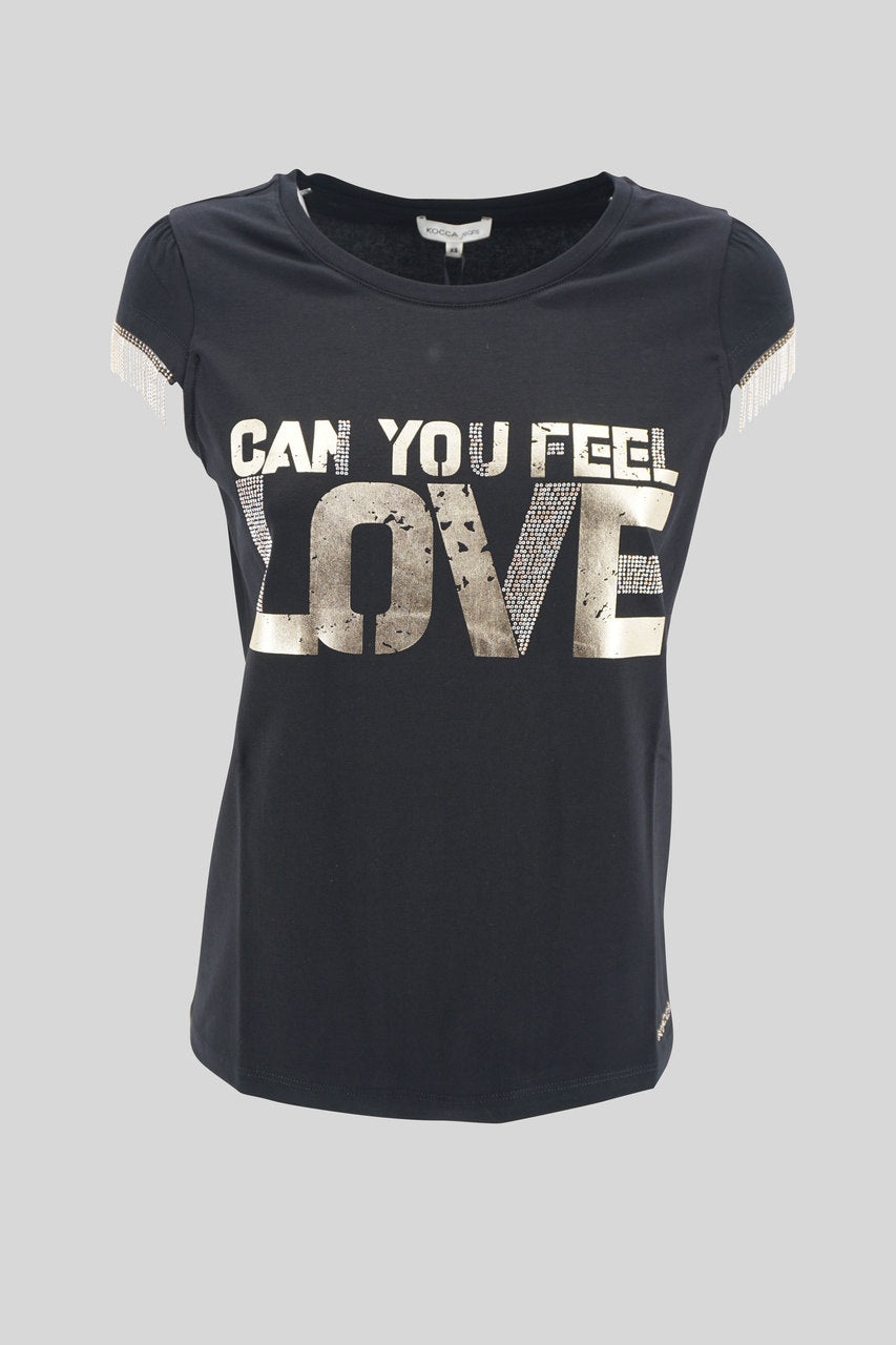 T-Shirt con stampa e applicazioni / Nero - Ideal Moda