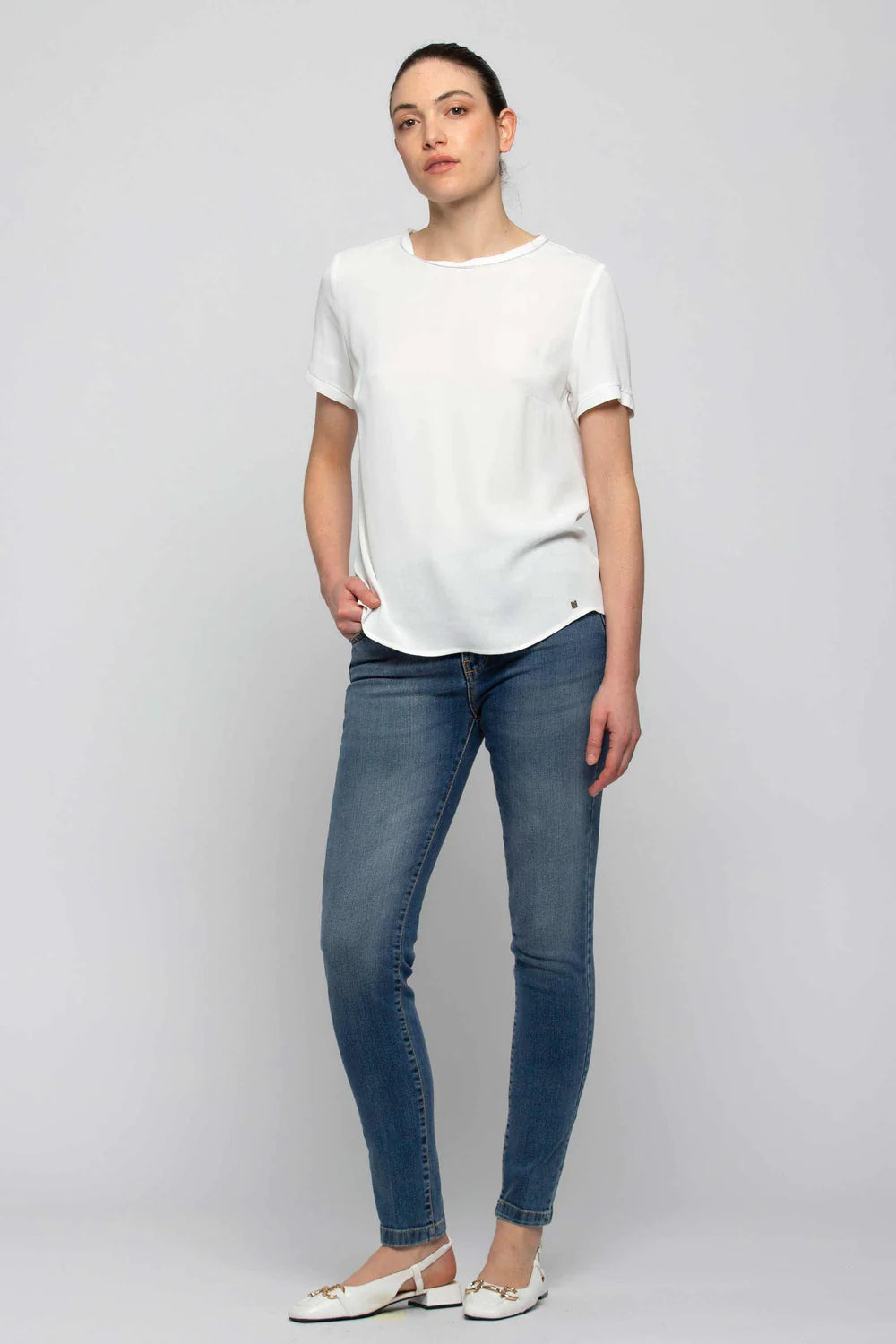 T-Shirt in Viscosa Kocca / Bianco - Ideal Moda