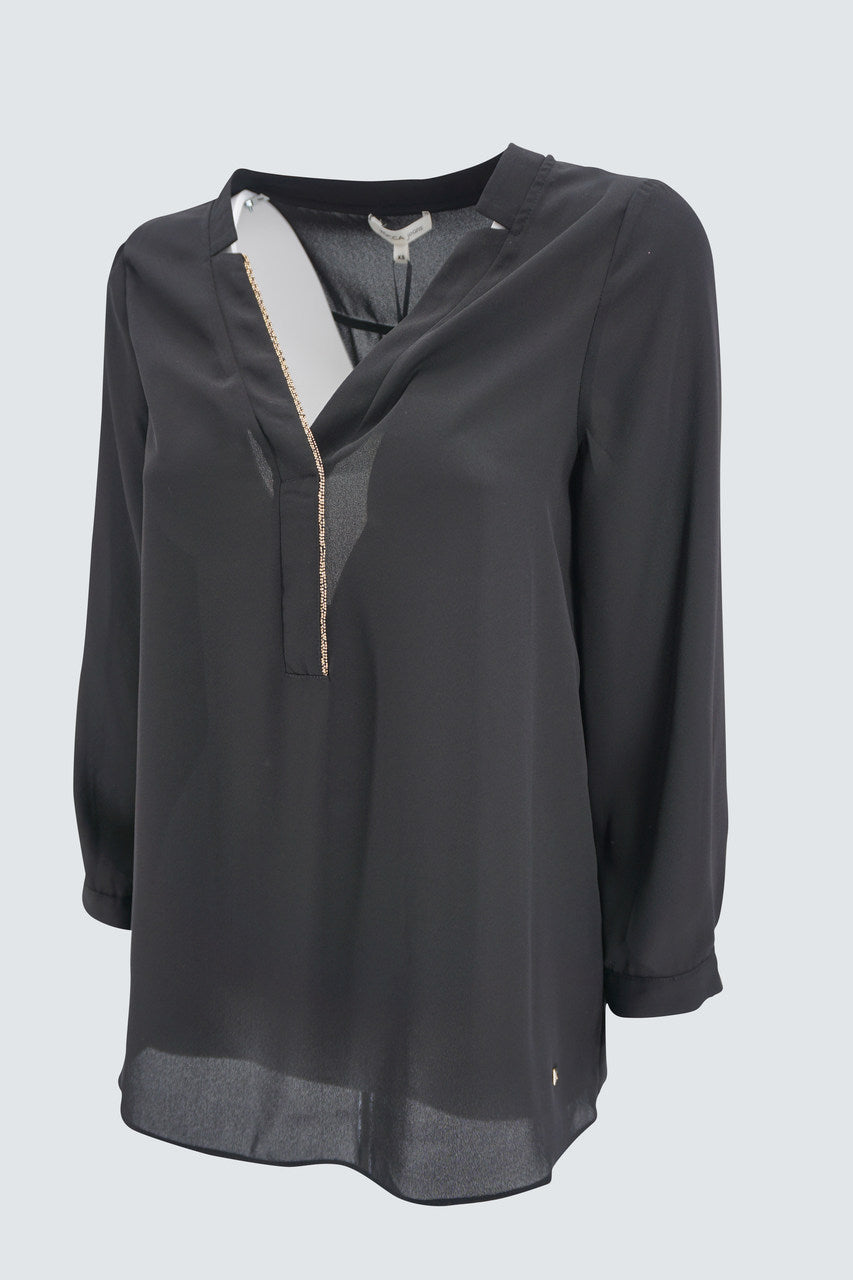 Blusa in georgette con inserto oro / Nero - Ideal Moda