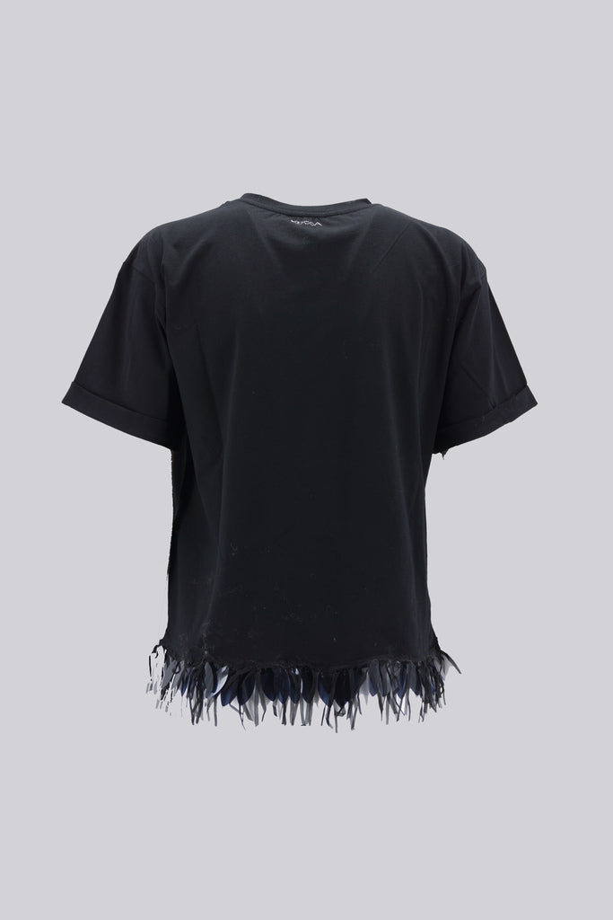 T-Shirt Mezza Manica con Applicazioni / Nero - Ideal Moda