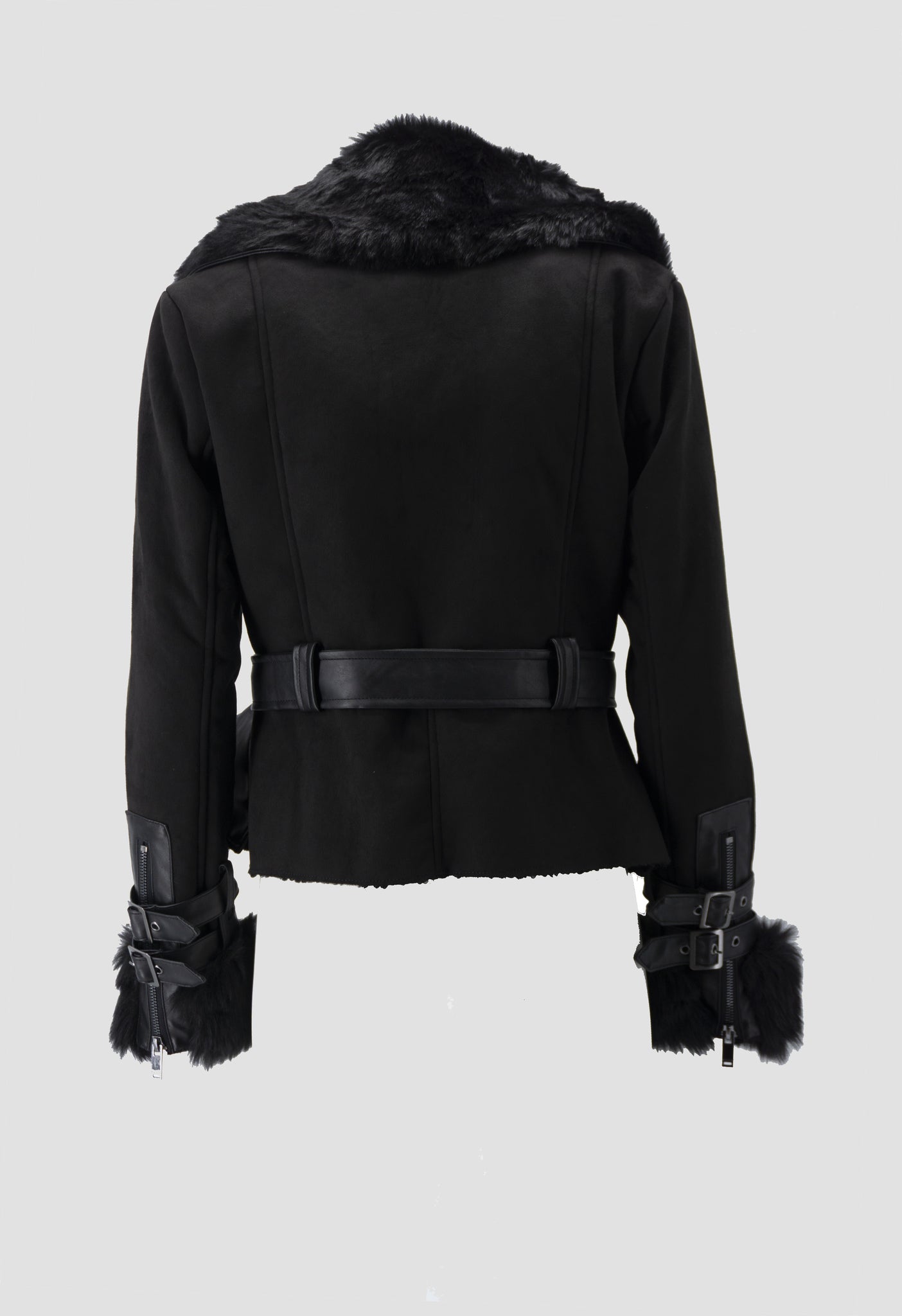 Cappotto con Ecopelliccia / Nero - Ideal Moda