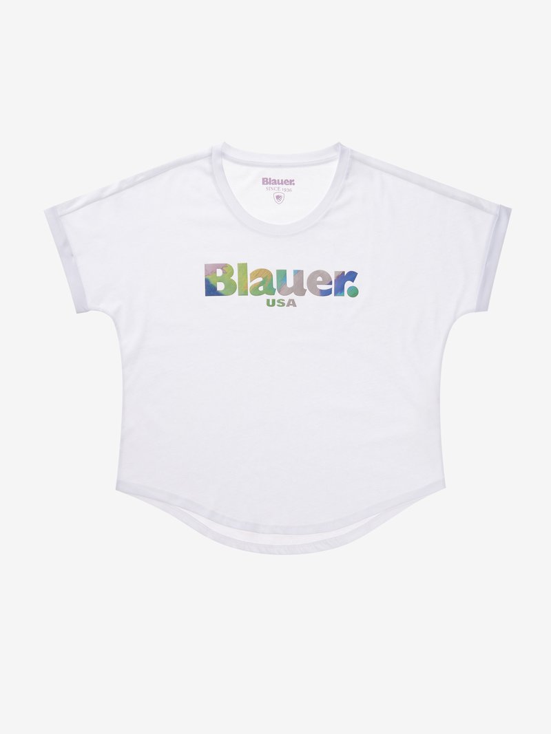 T-Shirt Blauer con Logo / Bianco - Ideal Moda