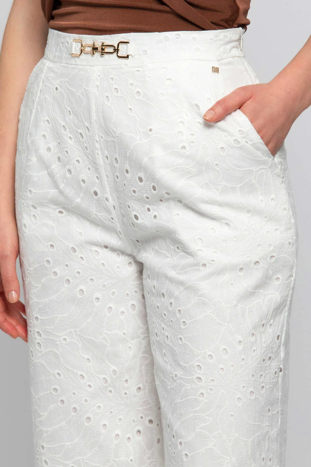 Pantalone Palazzo in Cotone Kocca / Bianco - Ideal Moda