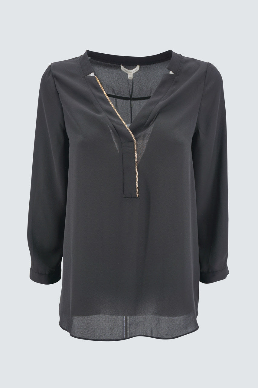 Blusa in georgette con inserto oro / Nero - Ideal Moda