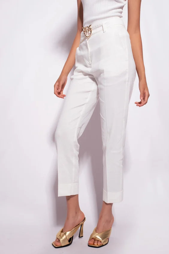 Pantalone in Lino con Cintura Pinko / Bianco - Ideal Moda