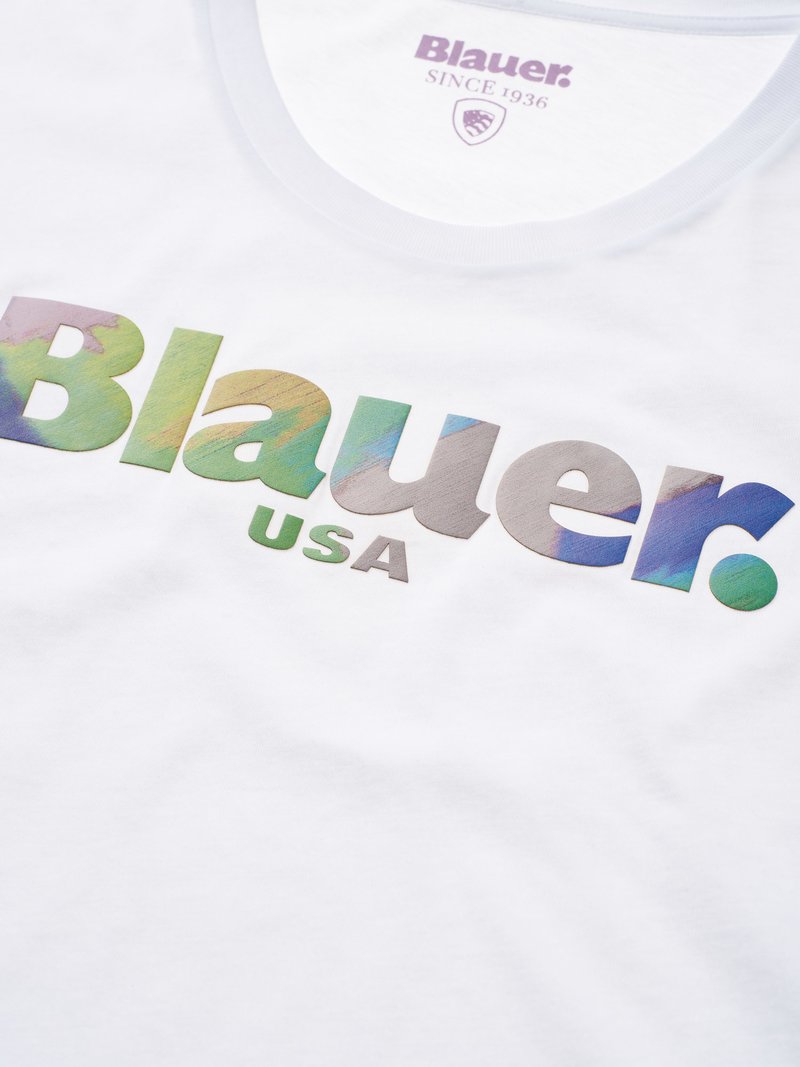 T-Shirt Blauer con Logo / Bianco - Ideal Moda