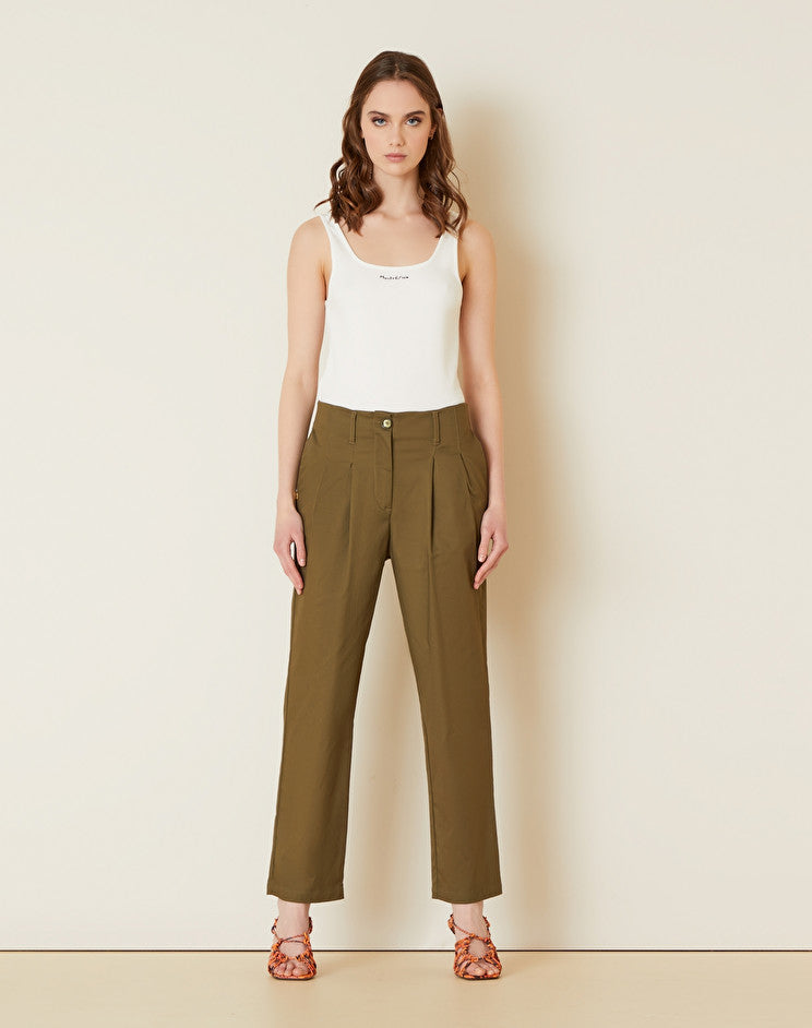 Pantalone con Pinces in Cotone Manila Grace / Verde - Ideal Moda