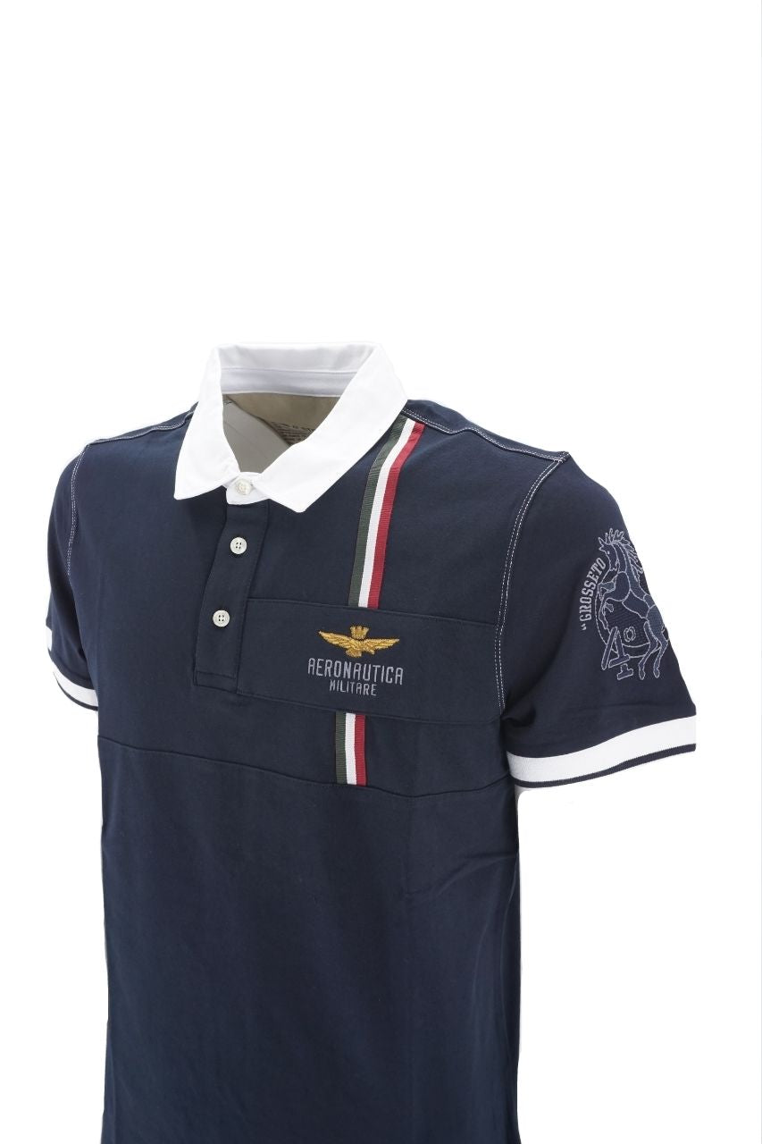 Polo Aeronautica Militare con Collo in Popeline / Blu - Ideal Moda